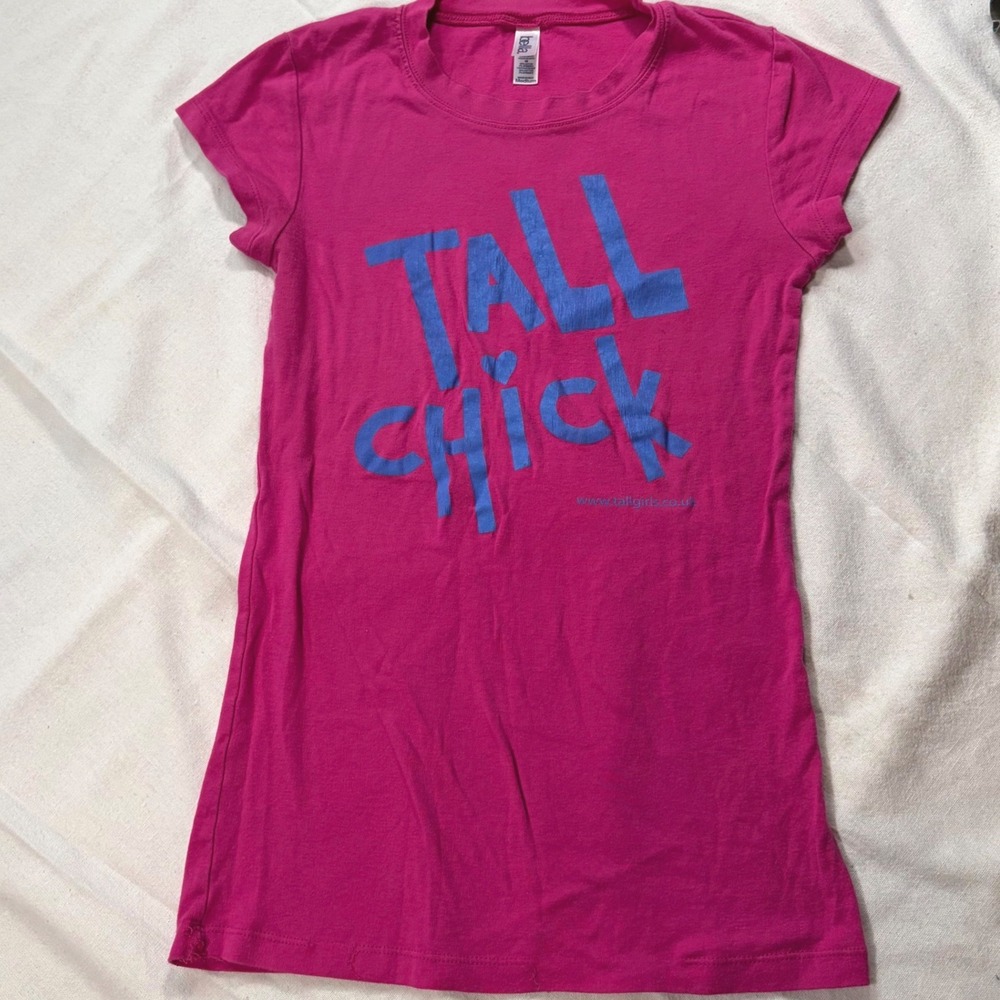 Y2K Quirky Baby Tee "Tall Chick" Graphic Tee Pink Blue Short Sleeve Medium